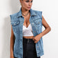 Pocketed Collared Neck Sleeveless Denim Top