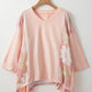 Slit Floral V-Neck Three-Quarter Sleeve Blouse