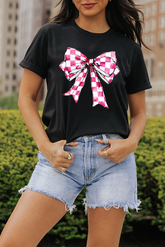 Bow Graphic Round Neck Short Sleeve T-Shirt