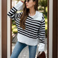 Striped Collared Neck Long Sleeve Sweater