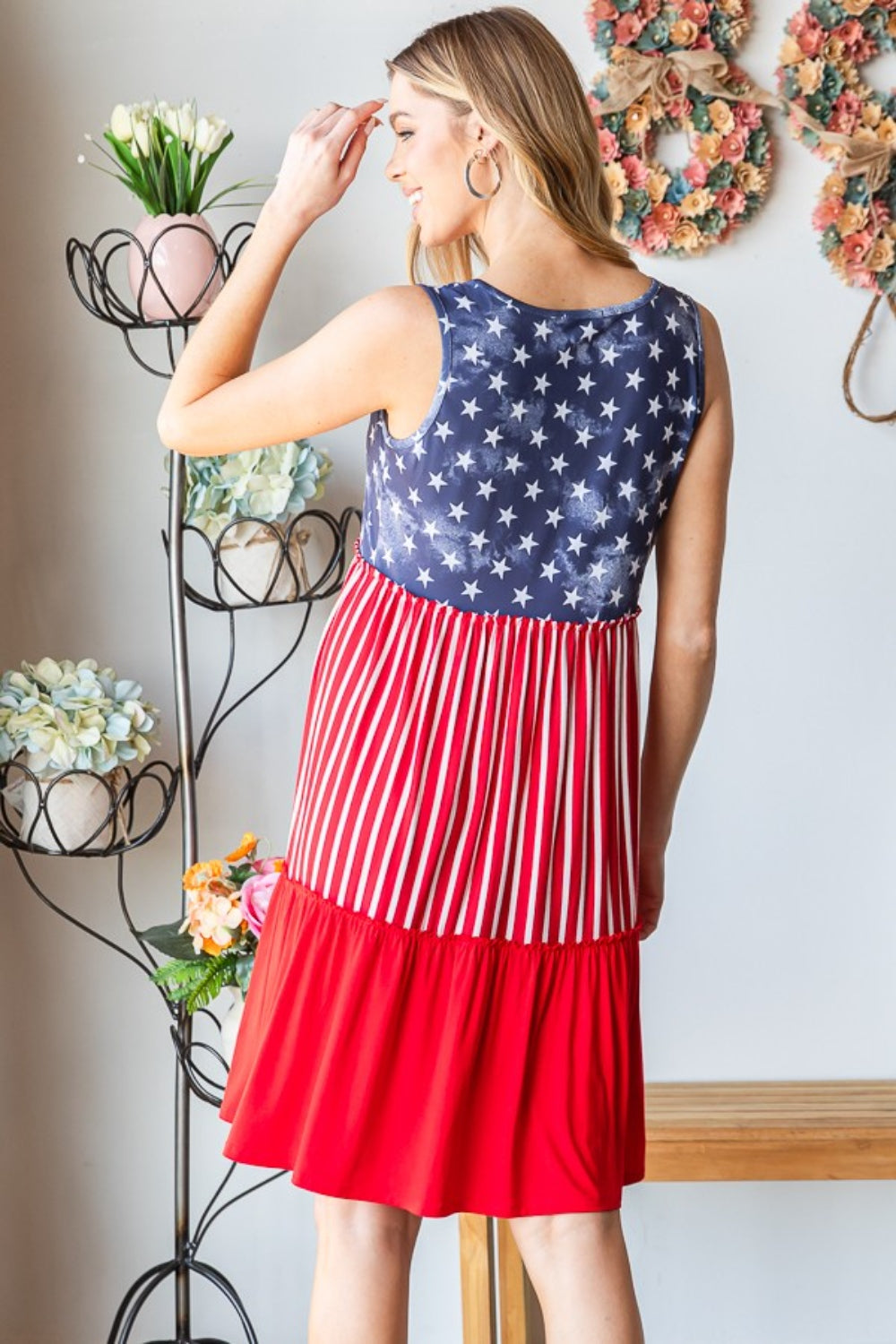 Heimish Full Size US Flag Theme Contrast Tank Dress *