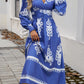 Devine Printed Surplice Lantern Sleeve Midi Dress