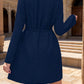 Drawstring Waist Notched Long Sleeve Dress