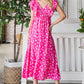 Reborn J Printed Fuchsia V-Neck Ruffle Trim Tiered Midi Dress