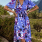 High-Low Printed Surplice Short Sleeve Midi Dress