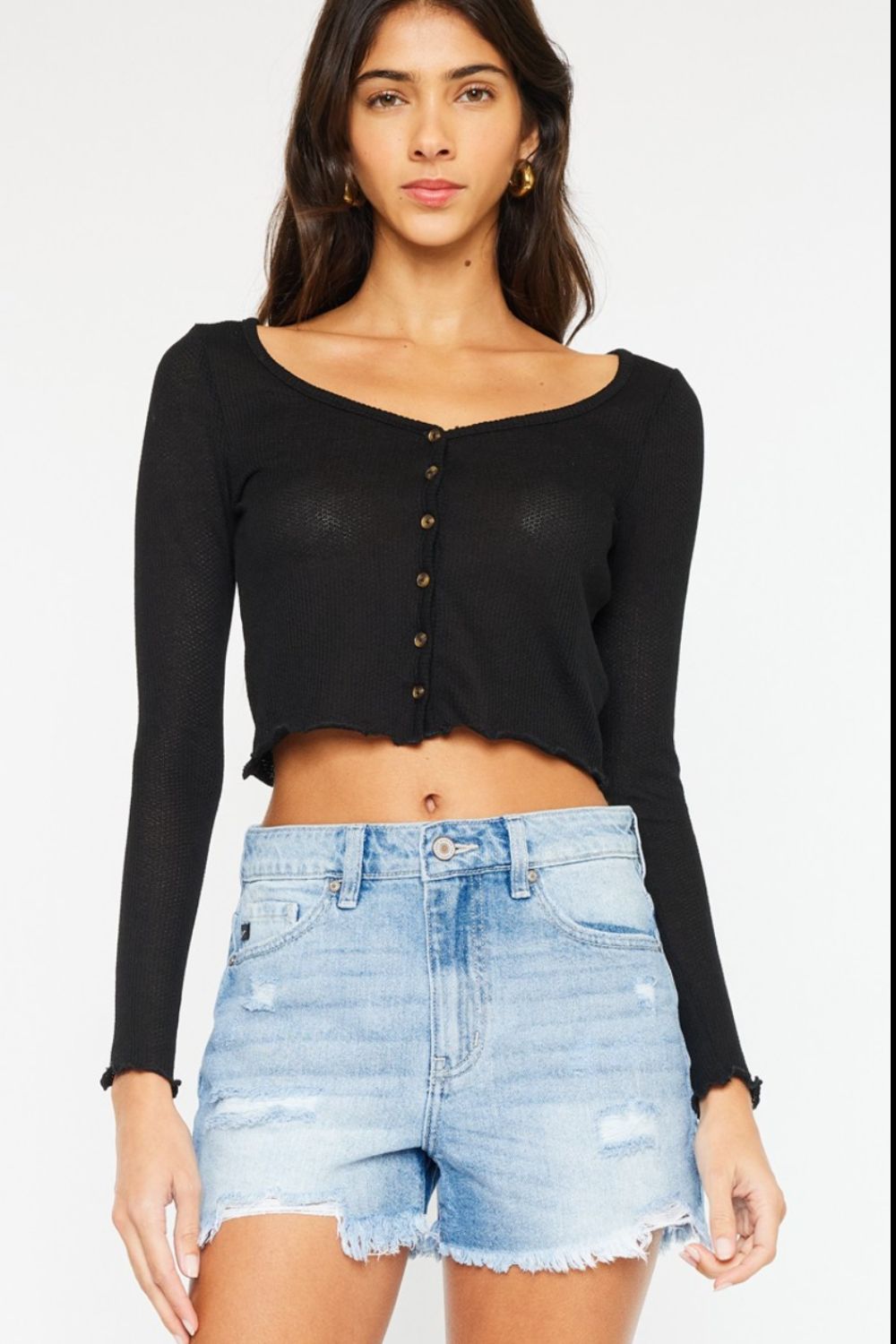 Kancan High Waist Frayed Denim Shorts *
