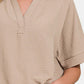 Zenana Texture Collared Neck Short Sleeve Top