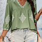 Printed V-Neck Three-Quarter Sleeve Blouse