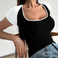 Devine Contrast Scoop Neck Short Sleeve T-Shirt