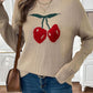 Perfee Cherry Round Neck Long Sleeve Sweater