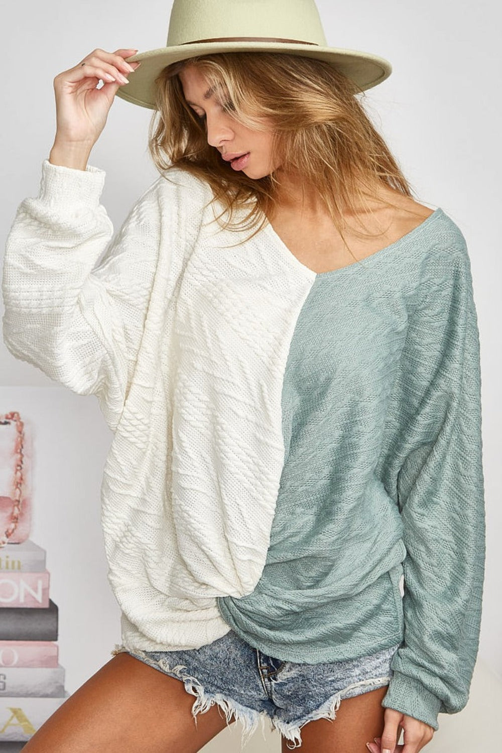 BiBi Twist Front Contrast Cable Knit Top - Brand BiBi