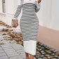 Striped V-Neck Long Sleeve Sweater Dress