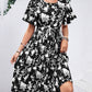 Printed Round Neck Short Sleeve Dress