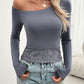 Single Shoulder Long Sleeve Lace T-Shirt