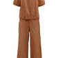 Full Size Plaid Round Neck Half Sleeve Top and Pants Set