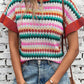 Contrast Round Neck Short Sleeve Sweater