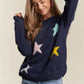 ADORA Stars Pattern Round Neck Drop Shoulder Sweater