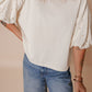 Pearl Detail Round Neck Half Sleeve Blouse