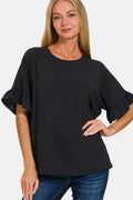 Zenana V-Neck Flutter Sleeve Top *