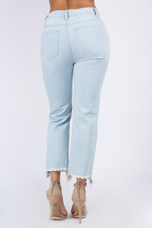 American Bazi High Waist Distressed Raw Hem Jeans *