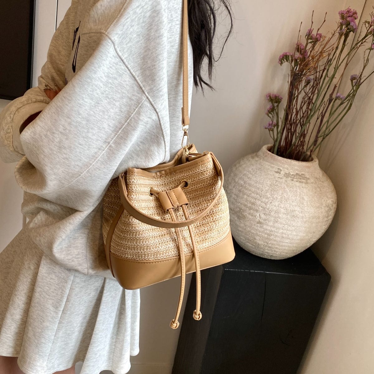 Lily & Luna Straw Braided Shoulder Bag