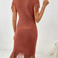 Fringe Openwork Boat Neck Knit Dress