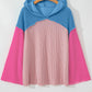 Textured Color Block Long Sleeve Hoodie