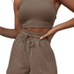 Full Size Round Neck Top and Drawstring Shorts Set