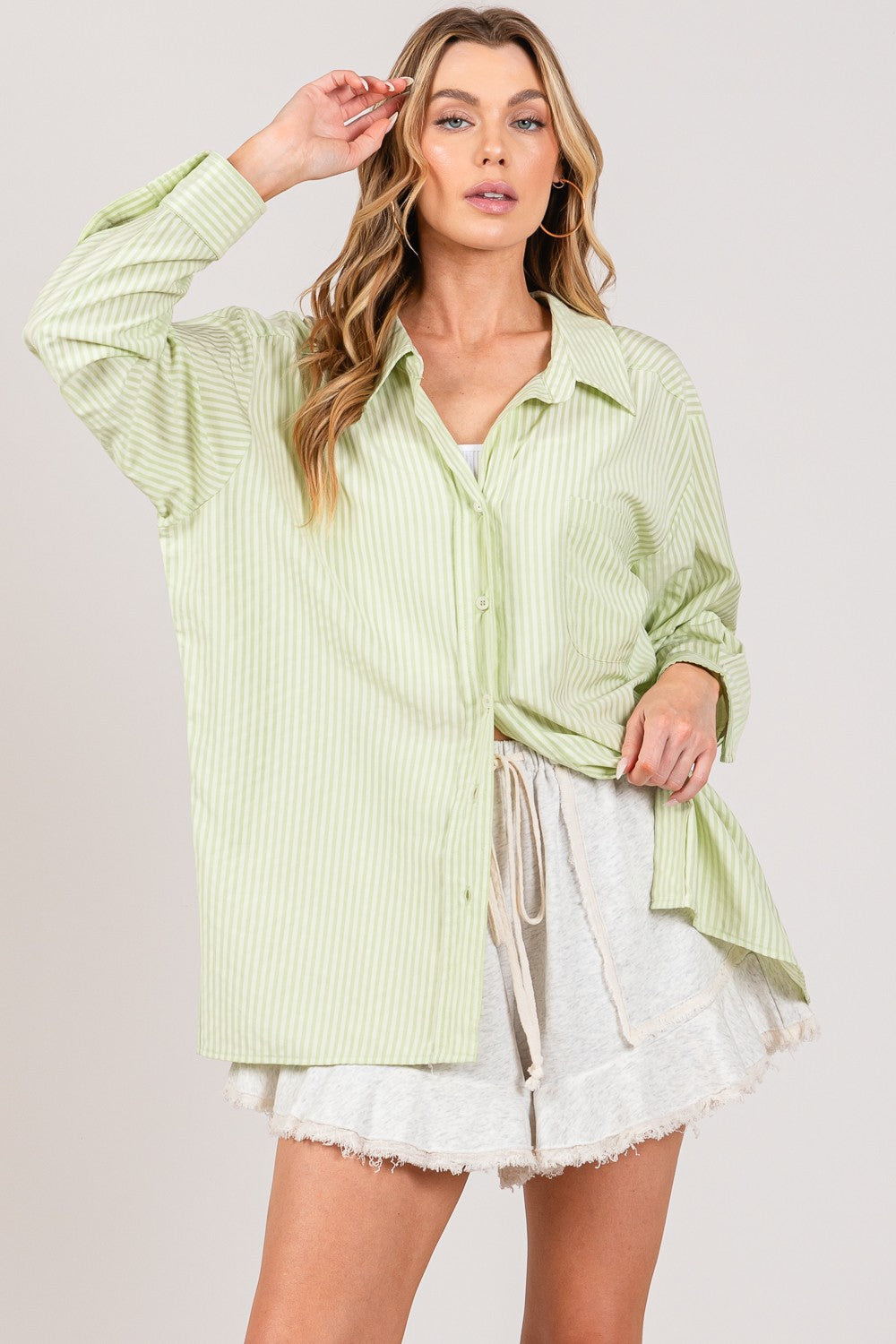 SAGE + FIG Striped Button Up Long Sleeve Shirt *