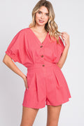 GeeGee Half Button V-Neck Linen Romper *