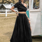 Ruffled Single Shoulder Top and Slit Skirt Set