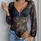 Perfee Lace V-Neck Long Sleeve Bodysuit