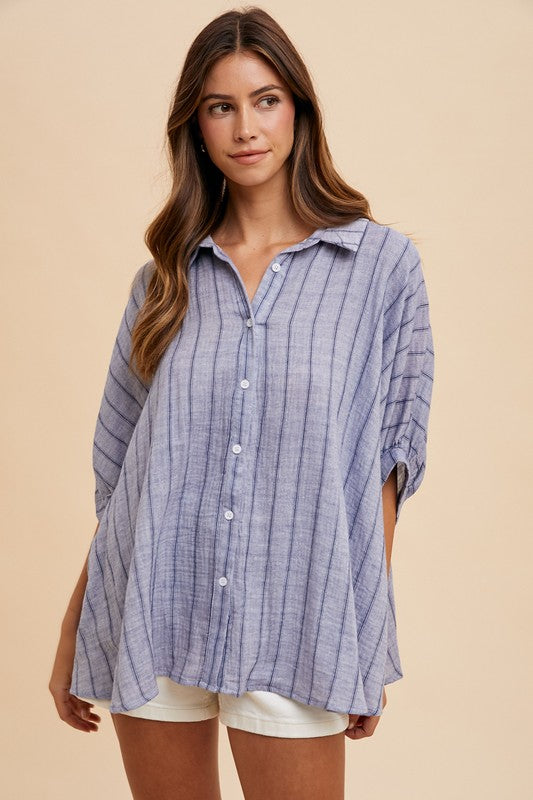 Annie Wear Striped Button Up Half Sleeve Shirt *