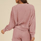 Round Neck Long Sleeve Checkered Top and Shorts Set