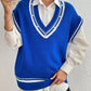 Pearl Trim Contrast V-Neck Sweater Vest