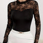 Lace Patchwork Mock Neck Long Sleeve Blouse