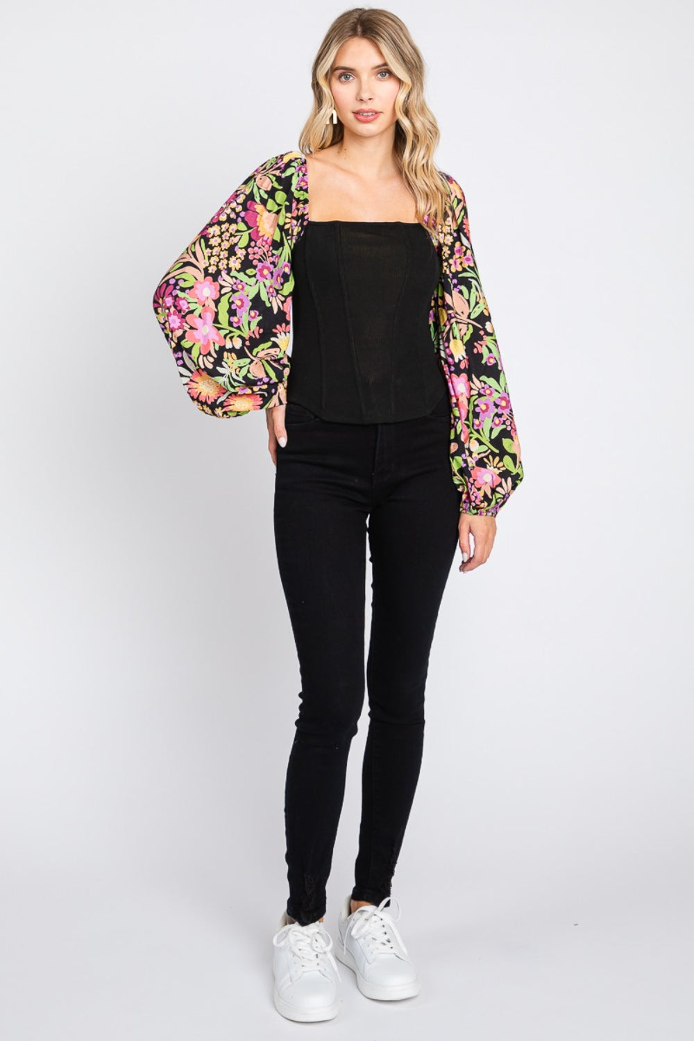 ODDI Full Size Floral Balloon Sleeve Blouse *