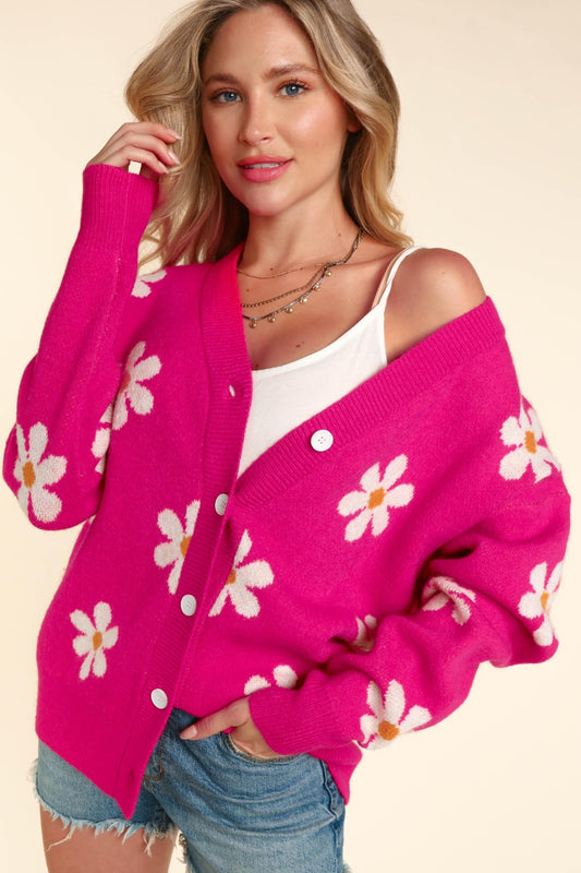 Haptics Full Size Daisy Floral Button Down Long Sleeve Cardigan