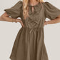Oh Bow Ruched Puff Sleeve Mini Dress