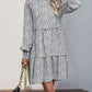 Frill Printed Mock Neck Long Sleeve Mini Dress