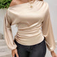 Drawstring One Shoulder Long Sleeve Blouse