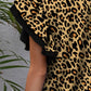 Leopard Round Neck Flounce Sleeve Blouse