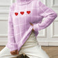 Heart Plaid Turtleneck Long Sleeve Sweater