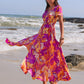 Full Size Printed V-Neck Short Sleeve Midi Dress