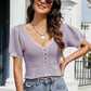 Openwork V-Neck Short Sleeve Knit Top
