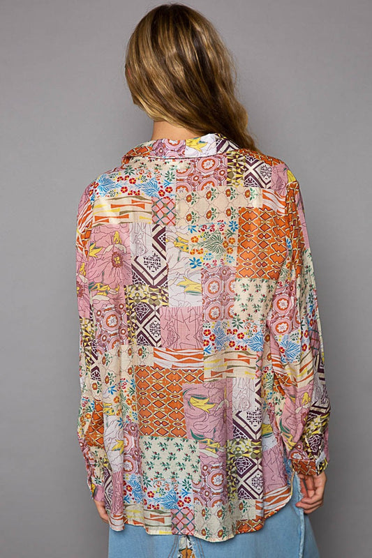 Brand POL Button-Down Long Sleeve Printed Shirt