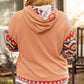 Plus Size Drawstring Geometric Long Sleeve Hoodie