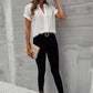 Full Size Notched Short Sleeve Blouse