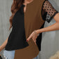 Color Block Notched Short Sleeve T-Shirt