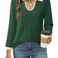 Contrast Collared Neck Long Sleeve Top